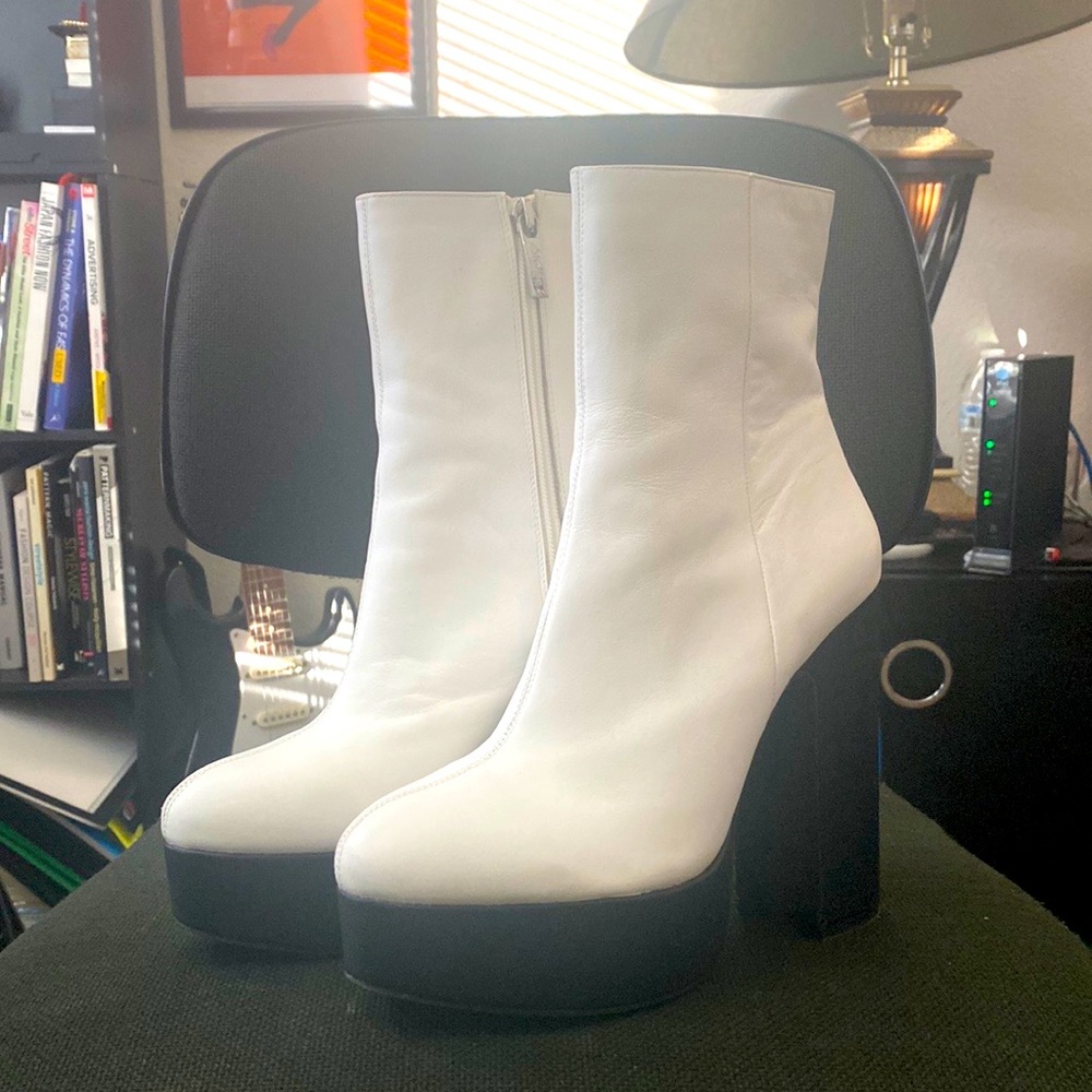 Dolls Kill Shelly’s London White Platform Boots w/ Black Heel and Soles
